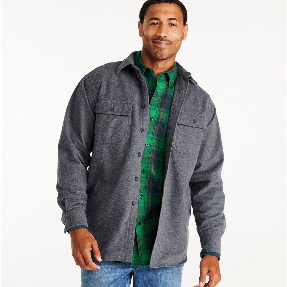 L.L. Bean Men's Chamois Shirt, Traditional Fit Charcoal Gray Heather Size Large